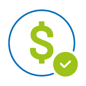 Dollar symbol inside circle with check mark