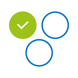 Three connected circles with one check mark